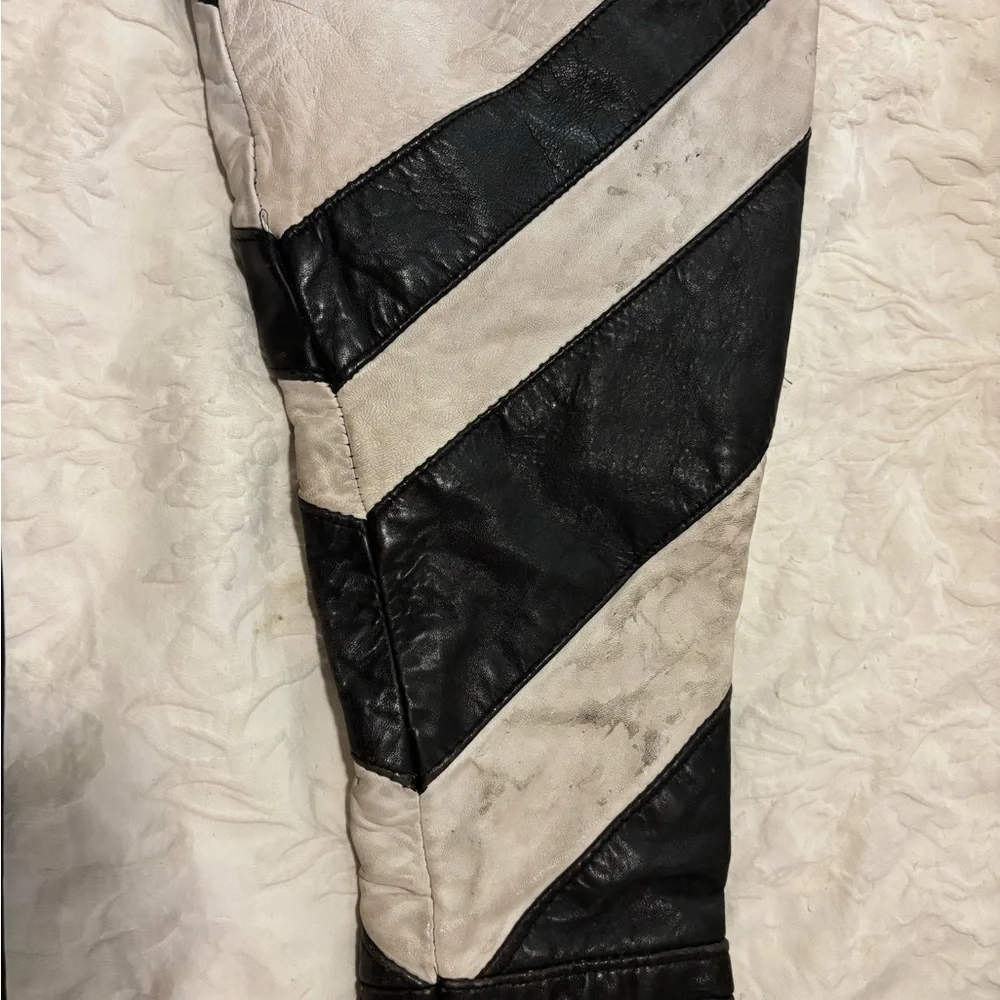 Vintage handmade hand stitched fine real leather jacket two tone white stripe - Picture 13 of 15